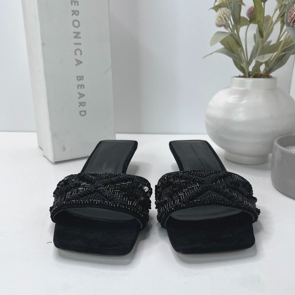 Veronica Beard Finlee Beaded Suede Slide Sandals Black Women’s US 7 M NWB - Picture 5 of 11